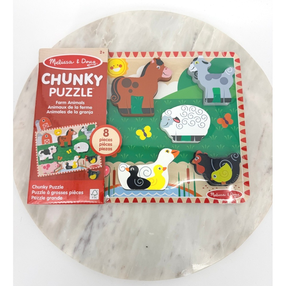 Melissa & Doug Farm Animals Wooden Chunky Puzzle 8 Pieces 3723 New